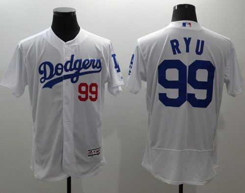 Dodgers #99 Hyun-Jin Ryu White Flexbase Authentic Collection Stitched MLB Jersey - Click Image to Close